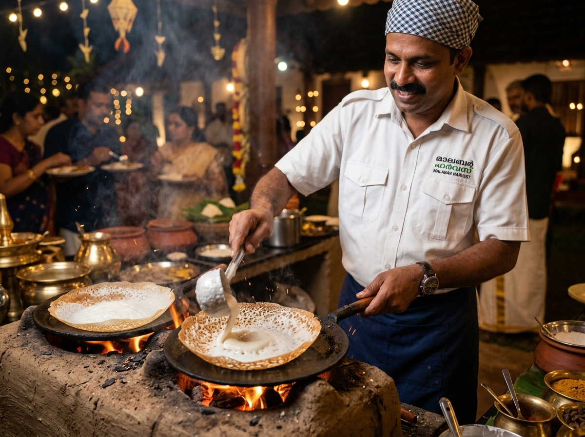 Live seafood and appam counter at a Ruchi Catering event