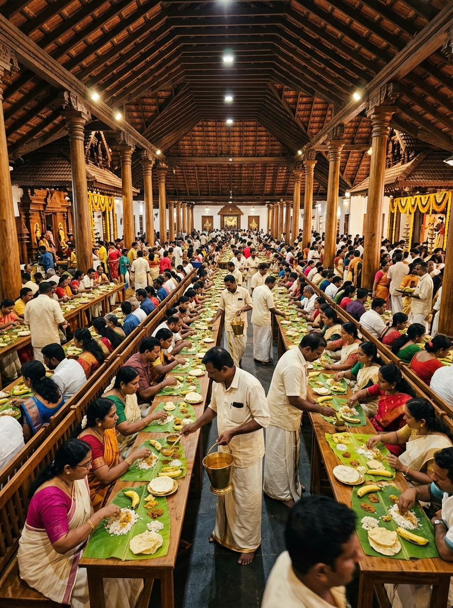 Guests seated for a traditional Kalyana sadya in Kerala